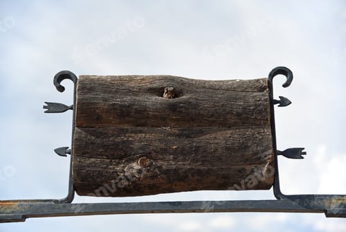 Preview: Old Outside Wooden Board For Notes, Blank, Against The Sky