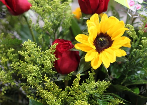 Preview: A Floral Bouquet Of Red Roses And Golden Sunflowers 7898
