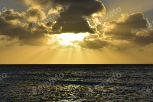 Preview: Aruba With A Stunning Orange Sunset Over The Ocean.