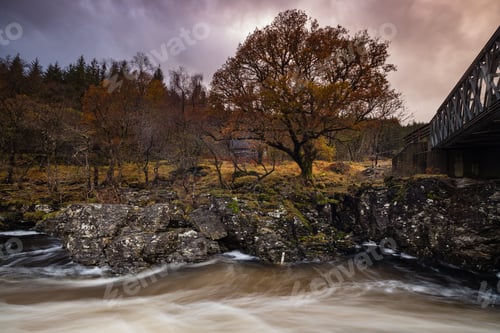 Preview: Long Exposure Shot Of The Waterfalls In Glen Orchy Near Bridge Of Orchy In The Argyll Region Of The