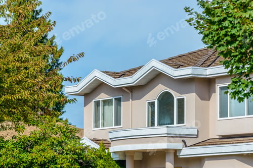 Aperçu: A Perfect Neighborhood. Houses In Suburb At Summer In The North America. Top Of A Luxury House With