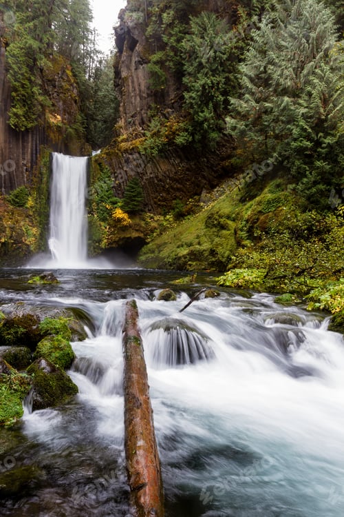 Preview: Carved From Ancient Columnar Basalt The Falls Drop Approximately 120 Feet. Photo Taken On A Cloudy