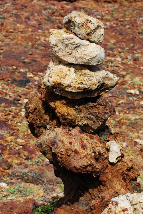 Preview: Large Stack Of Balanced Lava Rock On The Coast Of Aruba.