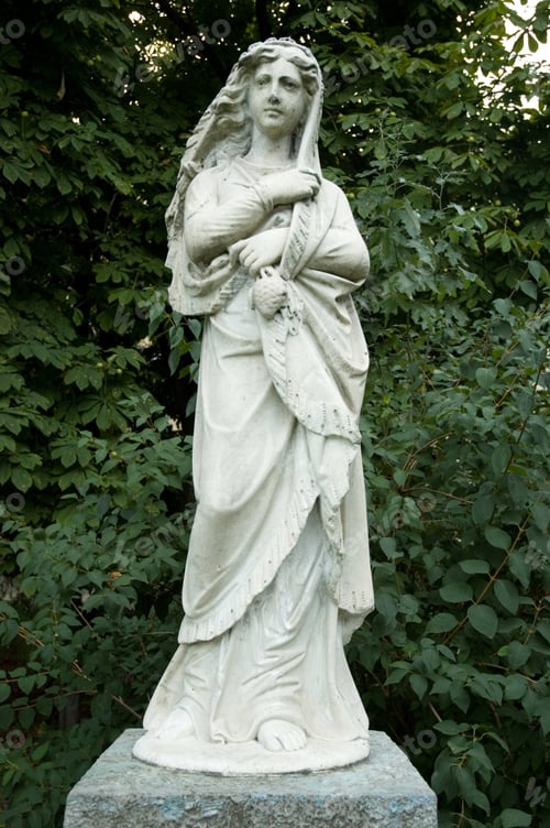 Preview: Old Statue Of A Young Women In Shawl