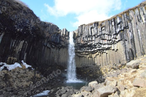 Preview: Scenic View Of A Basalt Column Waterfall In Iceland.