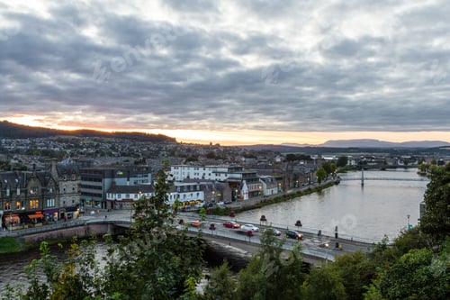 Preview: Scotland - September 07 2019: View Of The City From The Inverness Castle At Sunset, Uk September