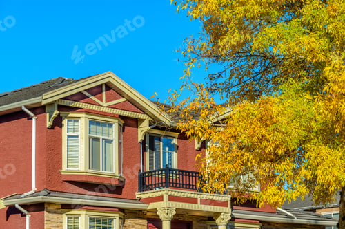 Aperçu: A Perfect Neighborhood. Houses In Suburb At Summer In The North America. Fragment Of A Luxury House