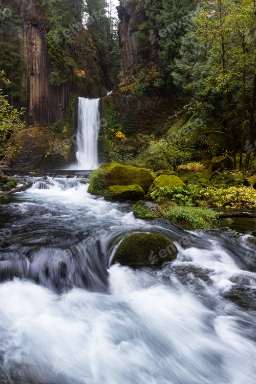 Preview: Carved From Ancient Columnar Basalt The Falls Drop Approximately 120 Feet. Photo Taken On A Cloudy