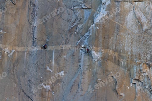 Preview: Two Sets Of Climbers Climbing The Giant Granite Rock Wall Of El Capitan In Yosemite Np