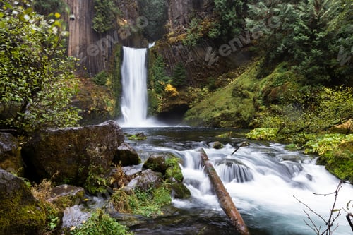 Preview: Carved From Ancient Columnar Basalt The Falls Drop Approximately 120 Feet. Photo Taken On A Cloudy