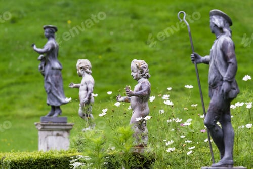 Preview: Pitlochry Scotland - September 12 2019: Art Sculptures Inside Of Hercules Garden In The Blair