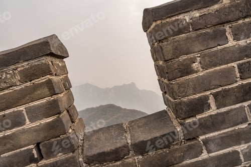 Preview: Detail Of Brickwork And Indication Of Slope On Great Wall Of China At Mutianyu