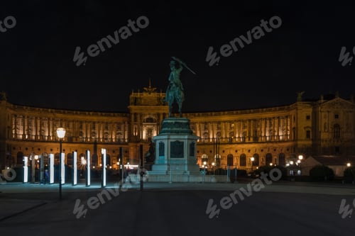 Preview: Beautiful Night View Of Prinz Eugen - Equestrian Statue And Neue Burg - Vienna, Austria