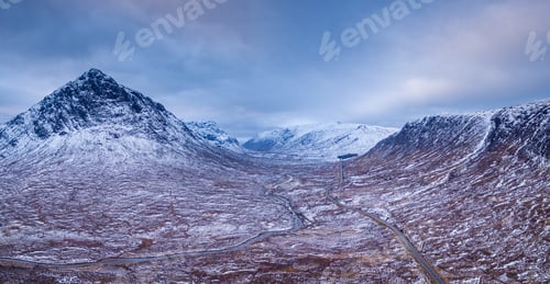 Preview: Landscape View Of Scotland And Glen Coe In Winter From An Aerial Viewpoint In Panoramic Landscape