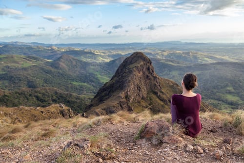 Preview: Young Woman Enjoying The Spectacular Views Of Guanacaste Costa Rica From The Top Of This Local