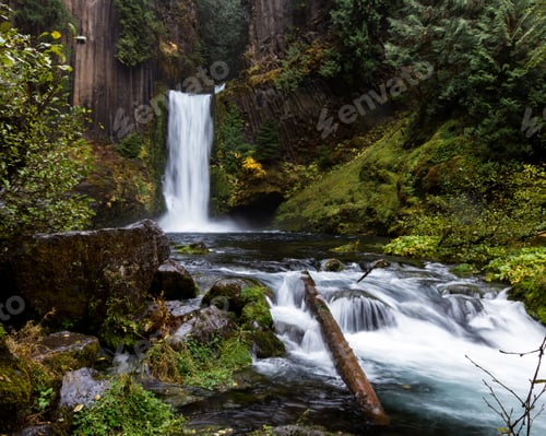 Preview: Carved From Ancient Columnar Basalt The Falls Drop Approximately 120 Feet. Photo Taken On A Cloudy