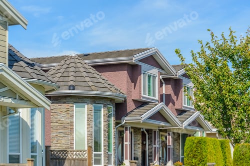 Preview: A Perfect Neighborhood. Houses In Suburb At Summer In The North America. Top Of A Luxury House With
