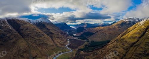 Preview: Aerial View Of Glen Etive In Winter Near Rannoch Moor In The Argyll Region Of The Highlands Of