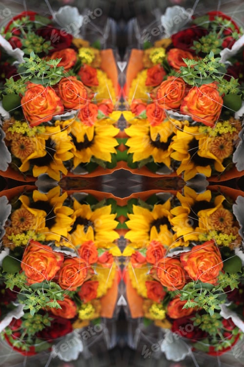 Preview: A Floral Bouquet Of Sunflowers With Red And Orange Roses 7598