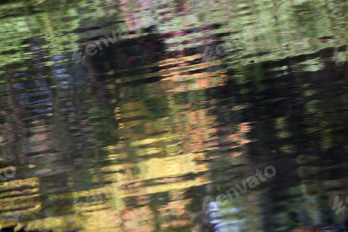 Preview: Natural Abstraction Of Fall Leaves Reflected In A Lake, With Red, Orange, Yellow And Green, And The