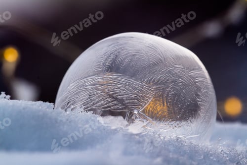 Preview: Close Up Of A Small Soap Bubble Freezing Rapidly Due To Extreme Cold Temperatures In Winter