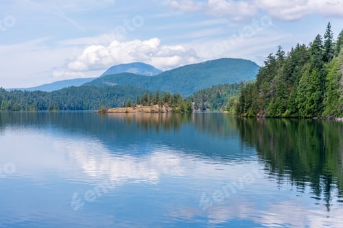 Preview: View At Mountain Lake With Blue Sky In British Columbia, Canada.