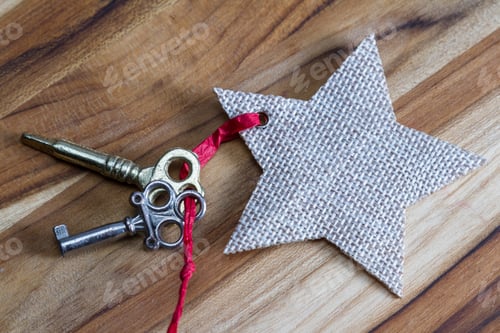 Preview: Concept For A Happy Life Using An Old Decorative Key And A Hand Written Tag Attached By A Golden