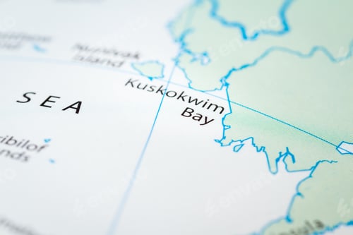 Preview: Close Up Of A World Map With Kuskokwim Bay, A Section Of Alaska In Focus