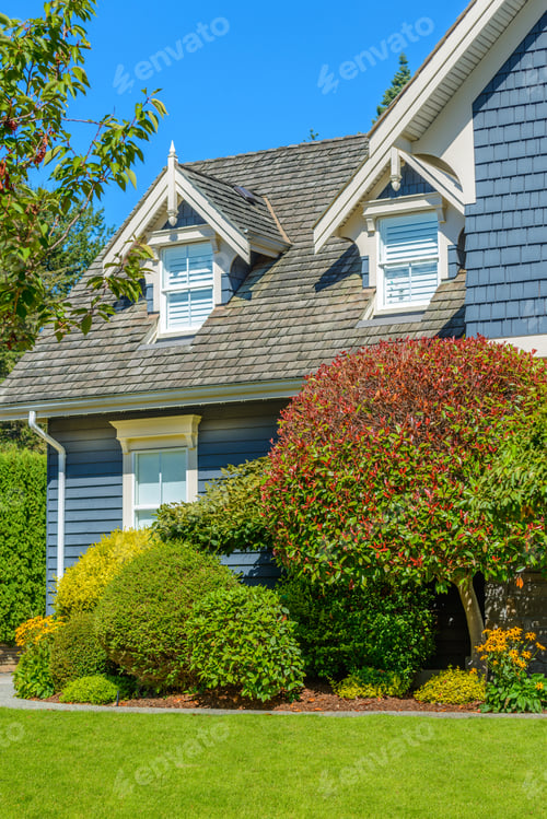 Preview: A Perfect Neighborhood. Houses In Suburb At Fall In The North America. Fragment Of A Luxury House