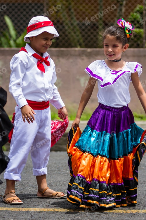 Preview: Tilaran, Costa Rica - September 15 : Young Children Celebrating Independence Day In Costa Rica With