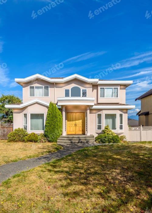 Preview: A Perfect Neighborhood. Houses In Suburb At Summer In The North America. Fragment Of A Luxury House