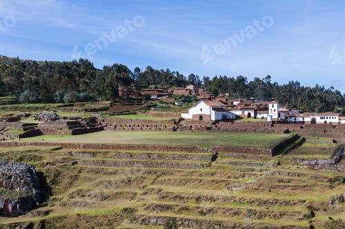 Preview: Chinchero Peru - May 18 : Buildings In Chinchero With Traditional Inca Terraces On The Hillside