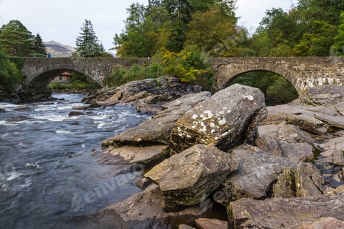 Preview: Beautiful Dochart Falls In Killin Scotland With Lots Of Rocks And Low Flow In The River In Autumn