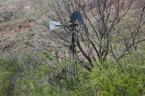 Preview: Windmill Outdoors With Greenery In The Desert