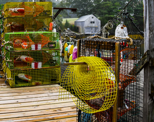 Preview: A Colorful Scene Of A Lobster Fisherman'S Dock 0N A Cove Off The Coast Of Maine