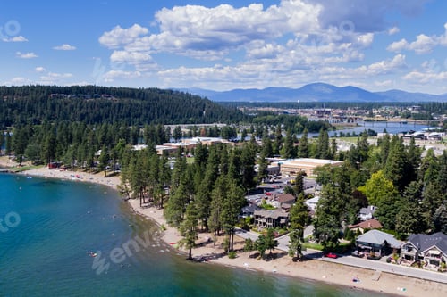Preview: Coeur D' Alene, Idaho - August 12: Aerial View Of The Beach With Families Enjoying The Sunshine And