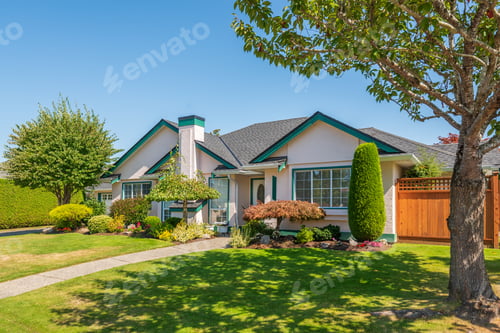Preview: A Perfect Neighbourhood. Houses In Suburb At Summer In The North America. Luxury Houses With Nice