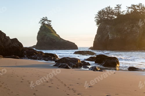 Preview: Tranquil Beach In The Southern Oregon Coast Known As Secret Beach With Beautiful Islets Topped With