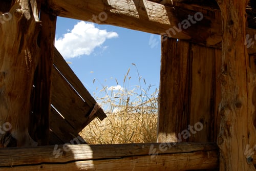 Preview: View Through The Window Of The Ruins Of An Old Abandoned House In The Southwest. Fine Art Landscape