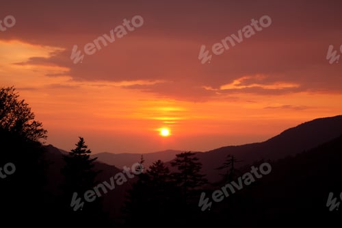 Preview: Colorful Orange Sunrise In The Great Smoky Mountains Of Eastern Tennessee, Natures Color Show For