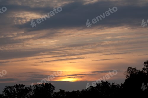 Preview: Lovely, Colorful Sunrise With Trees Silhouetted In The Foreground