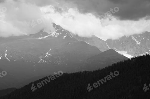 Preview: Mountains Outdoors With Storm Clouds In Black And White