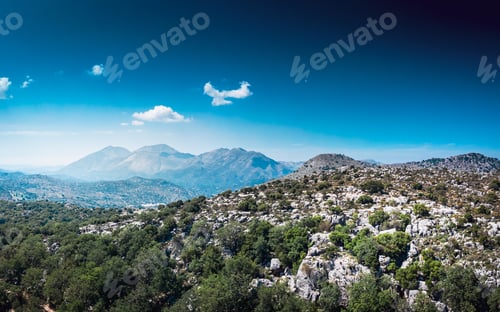 Preview: Scenic Mountain Landscape Against Fluffy Clouds In Sky, Crete, Greece