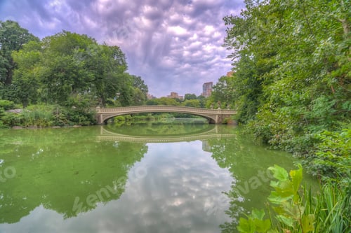 Preview: Bow Bridge, Central Park, New York City In Late Summer, Early Morning Cloudy