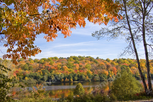 Preview: Scenic Scene With Autumn Trees Set Against A Wooded Lake