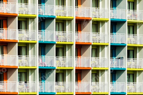 Preview: Bright Colorful Balconies On A Seaside Hotel On A Sunny Day
