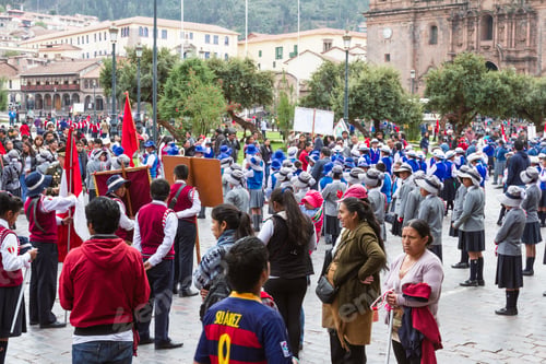 Preview: Cusco, Peru - May 12 : School Children In Uniform In A Civic Parade Celebrating National