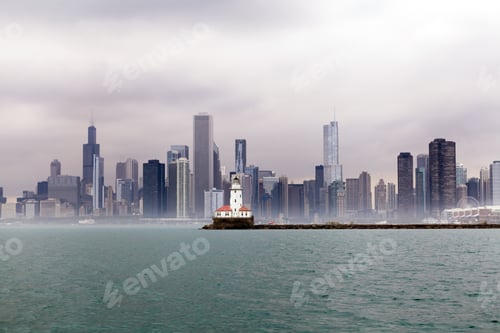 Preview: Chicago Downtown At Dusk With Stormy Weather