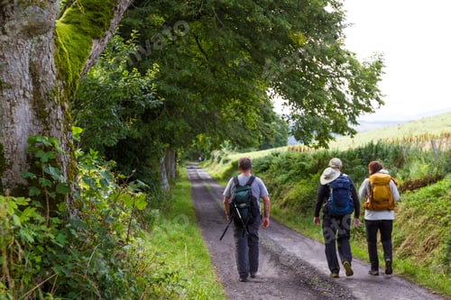 Preview: Pitlochry Scotland - September 10 2019: Group Of Tourists Walking Gin The Scottish Highlands, Uk