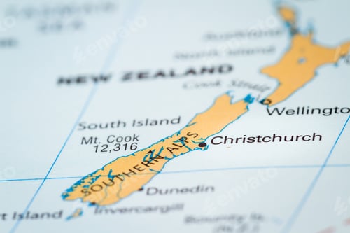 Preview: World Map With The Country Of New Zealand In Focus